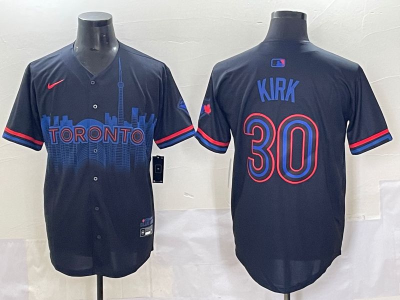 Men 2025 Toronto Blue Jays 30 Kirk Black Joint Name Nike MLB Jersey style 4